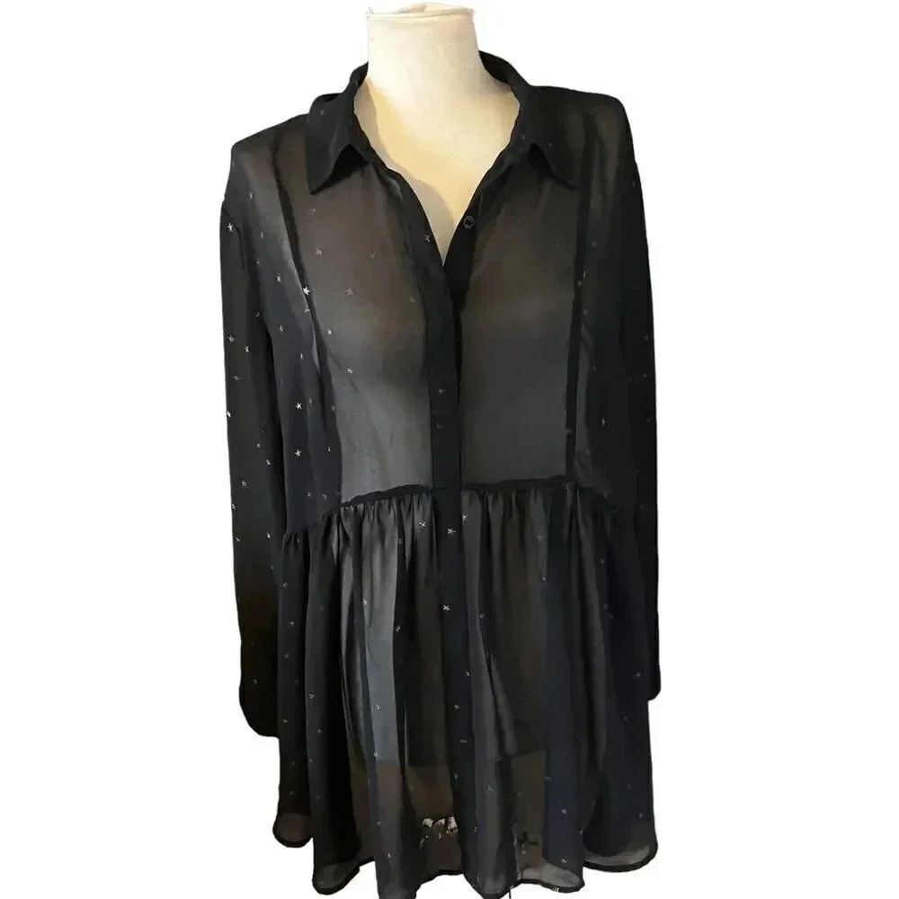 Lane Bryant Black Sheer Women’s Blouse with Gold Stars Size‎ 18/20
